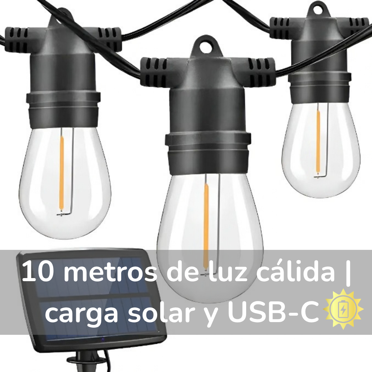 Guirnalda Solar 10m Luces Exterior