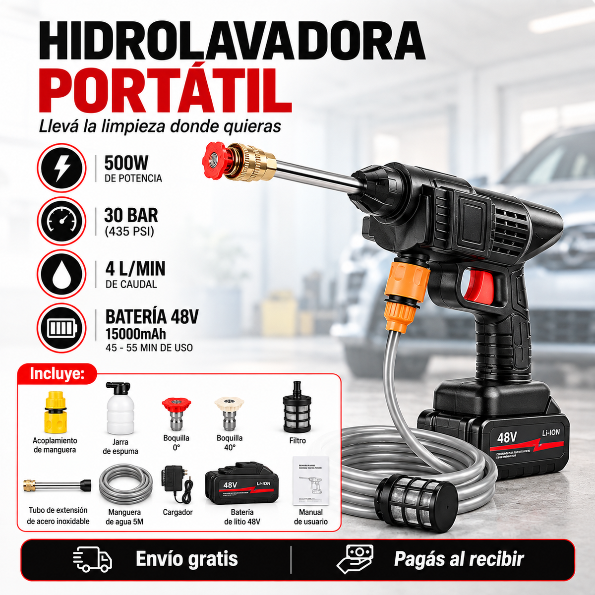 Kit de limpieza auto | Hidrolavadora Portátil | Compresor de aire | Mini aspiradora portátil